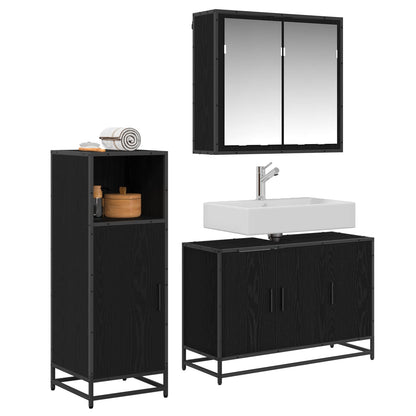 Bathroom Furniture Set 3 pcs Black Oak Engineered Wood