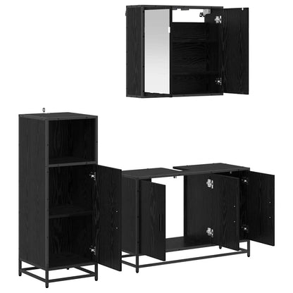 Bathroom Furniture Set 3 pcs Black Oak Engineered Wood