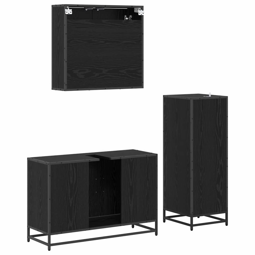 Bathroom Furniture Set 3 pcs Black Oak Engineered Wood