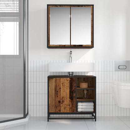 Bathroom Furniture Set with Door 2 pcs Old Wood Engineered Wood