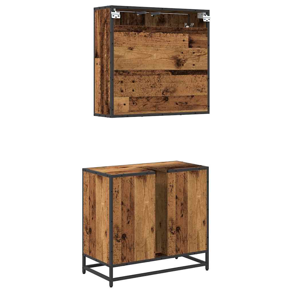 Bathroom Furniture Set with Door 2 pcs Old Wood Engineered Wood