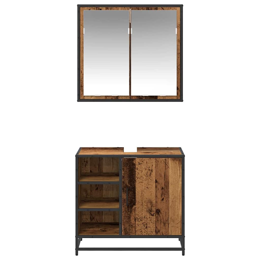 Bathroom Furniture Set with Door 2 pcs Old Wood Engineered Wood