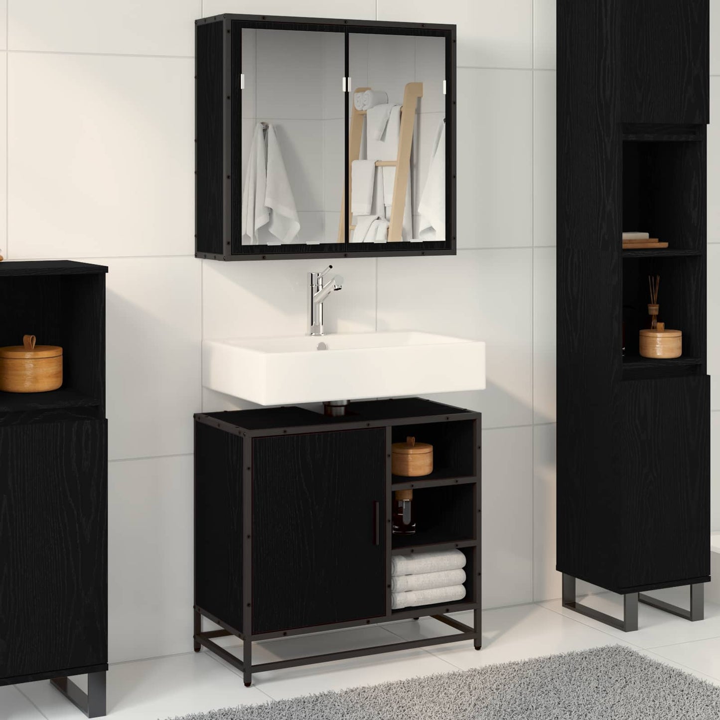 Bathroom Furniture Set 2 pcs Black Oak Engineered Wood
