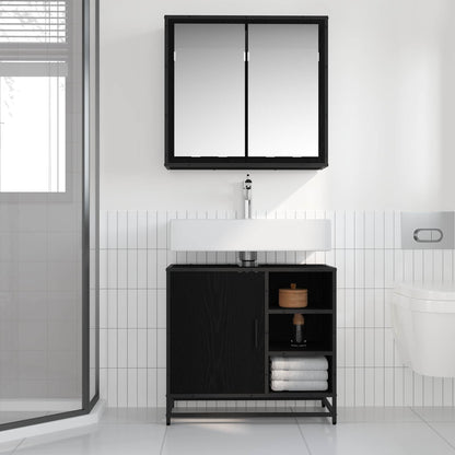 Bathroom Furniture Set 2 pcs Black Oak Engineered Wood