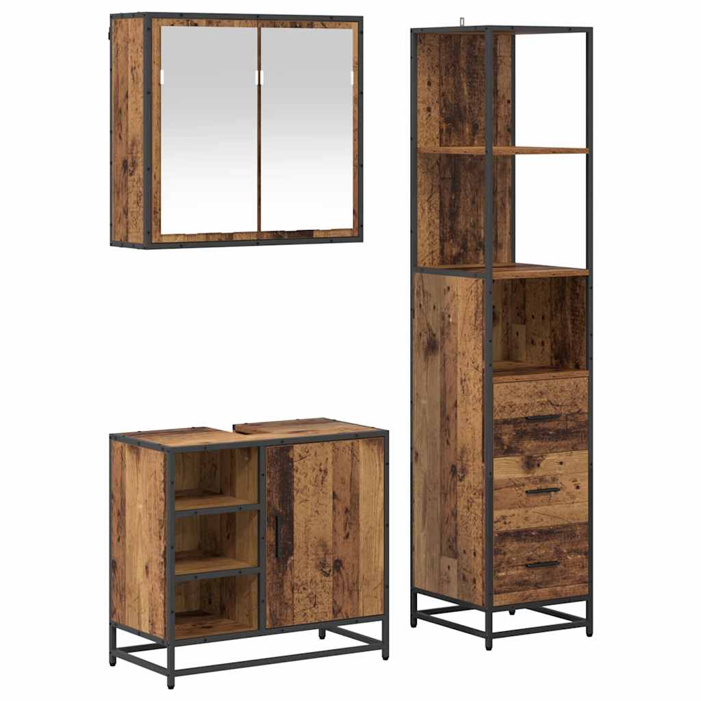Bathroom Furniture Set with Door 3 pcs Old Wood Engineered Wood