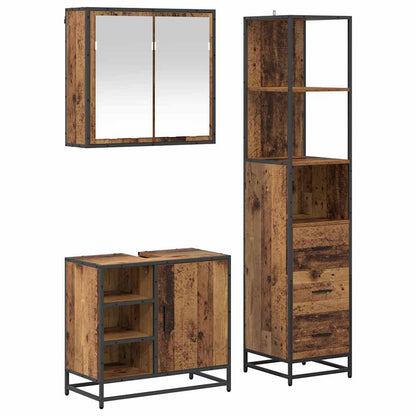 Bathroom Furniture Set with Door 3 pcs Old Wood Engineered Wood