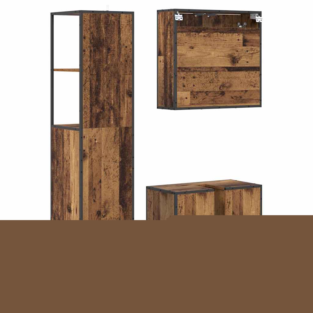 Bathroom Furniture Set with Door 3 pcs Old Wood Engineered Wood