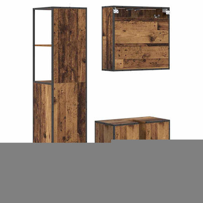 Bathroom Furniture Set with Door 3 pcs Old Wood Engineered Wood