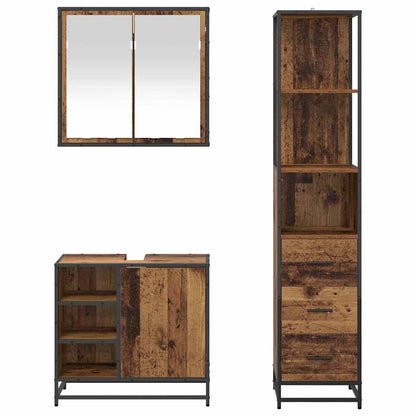 Bathroom Furniture Set with Door 3 pcs Old Wood Engineered Wood