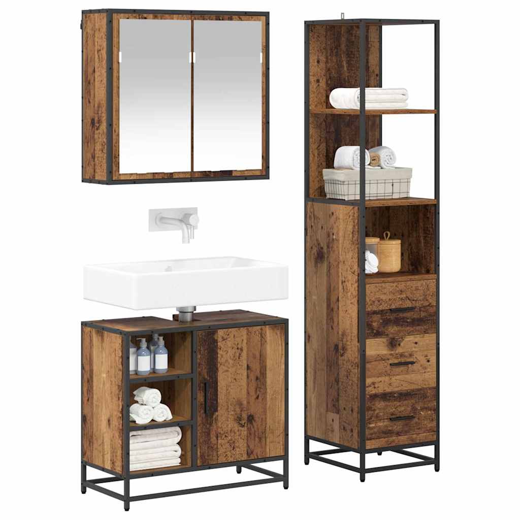 Bathroom Furniture Set with Door 3 pcs Old Wood Engineered Wood