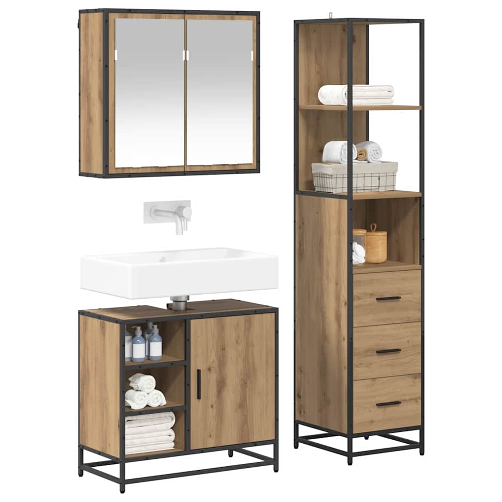 Bathroom Furniture Set 3 pcs Artisan Oak Engineered Wood