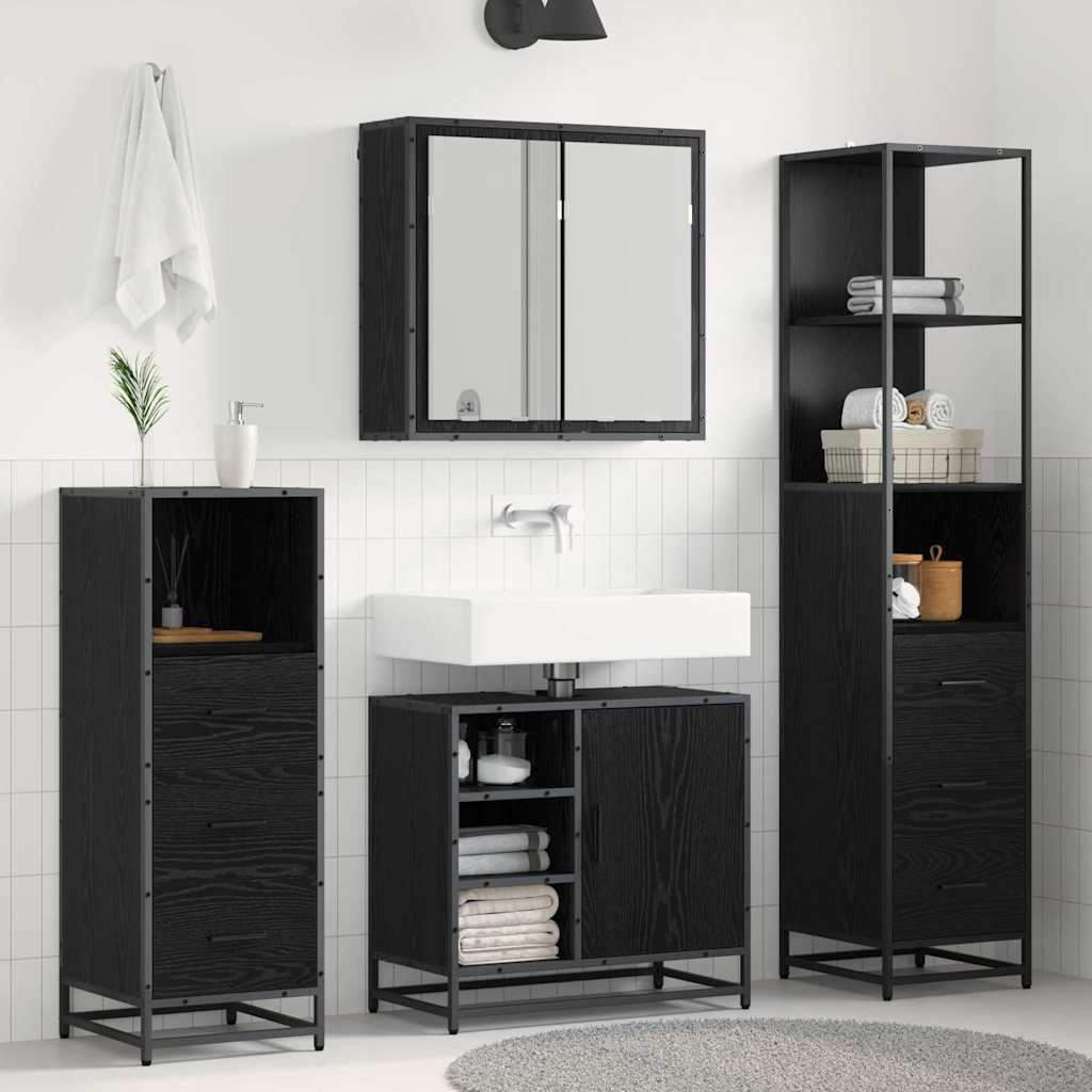 Bathroom Furniture Set 3 pcs Black Oak Engineered Wood
