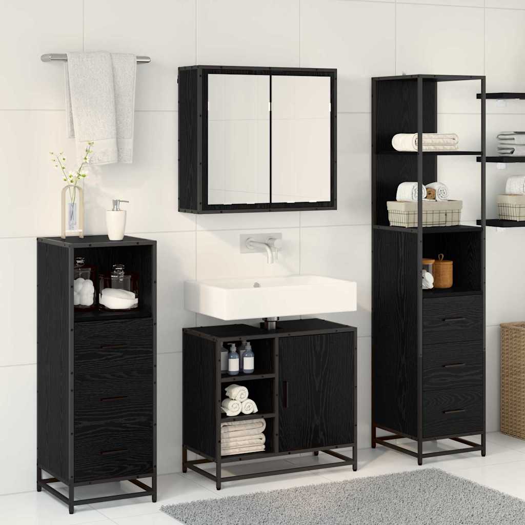 Bathroom Furniture Set 3 pcs Black Oak Engineered Wood