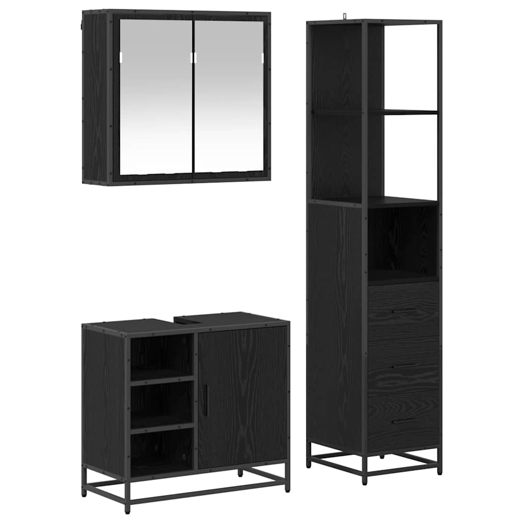 Bathroom Furniture Set 3 pcs Black Oak Engineered Wood