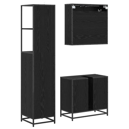Bathroom Furniture Set 3 pcs Black Oak Engineered Wood