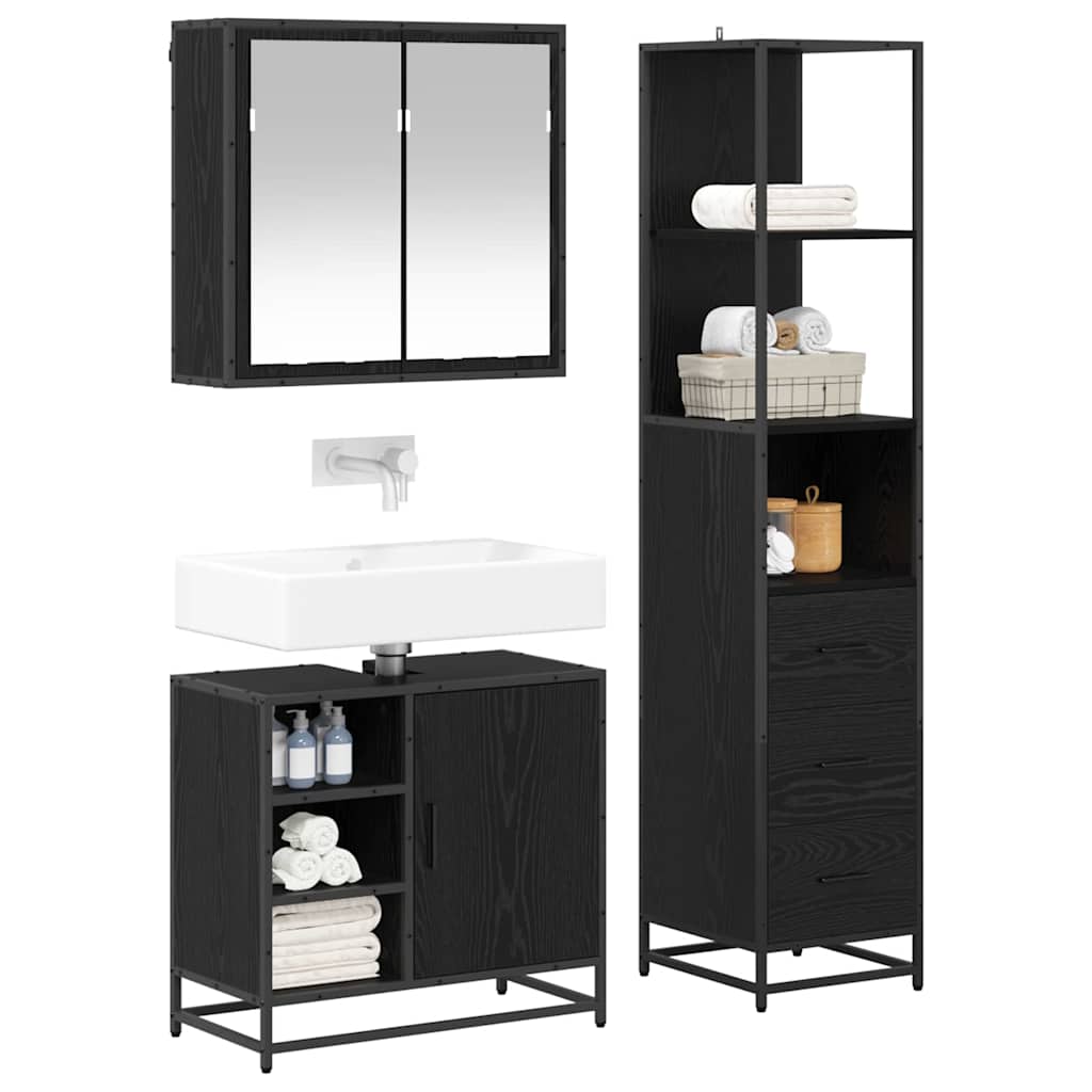 Bathroom Furniture Set 3 pcs Black Oak Engineered Wood