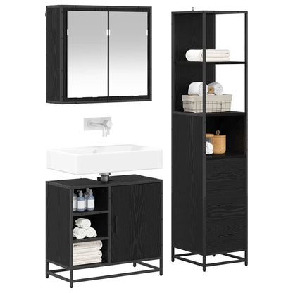 Bathroom Furniture Set 3 pcs Black Oak Engineered Wood