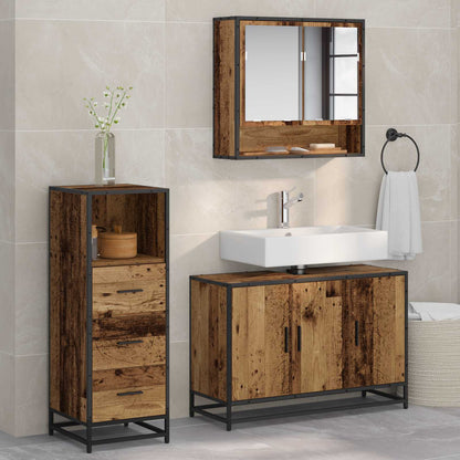 Bathroom Furniture Set with Door 3 pcs Old Wood Engineered Wood