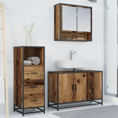 Bathroom Furniture Set with Door 3 pcs Old Wood Engineered Wood