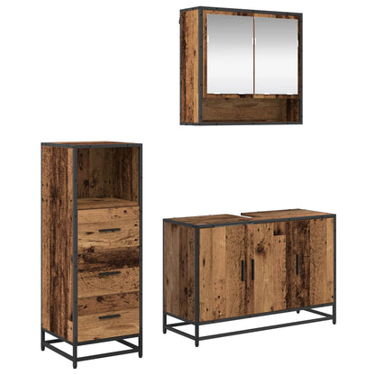 Bathroom Furniture Set with Door 3 pcs Old Wood Engineered Wood