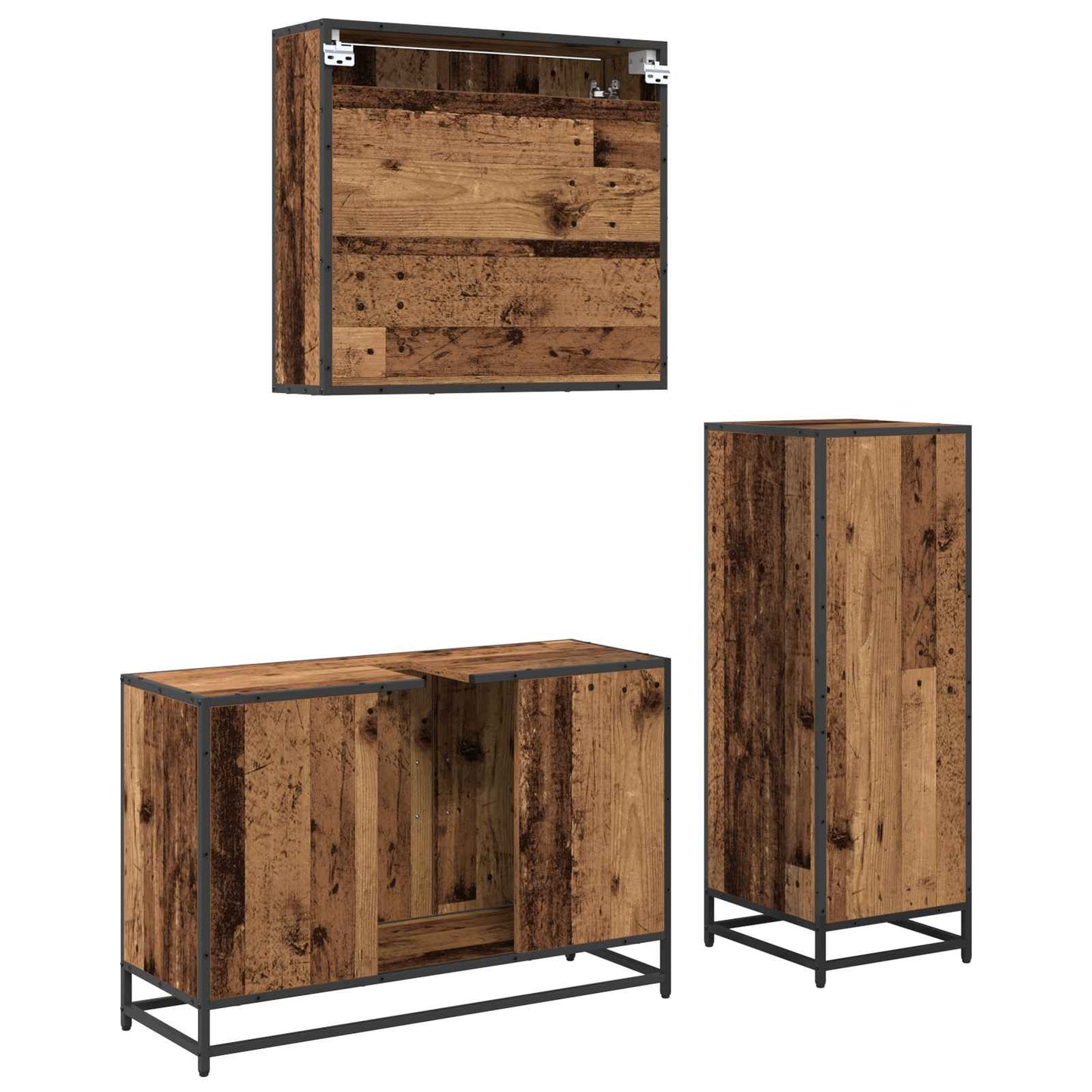 Bathroom Furniture Set with Door 3 pcs Old Wood Engineered Wood