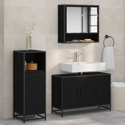 Bathroom Furniture Set 3 pcs Black Oak Engineered Wood