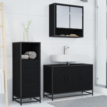 Bathroom Furniture Set 3 pcs Black Oak Engineered Wood