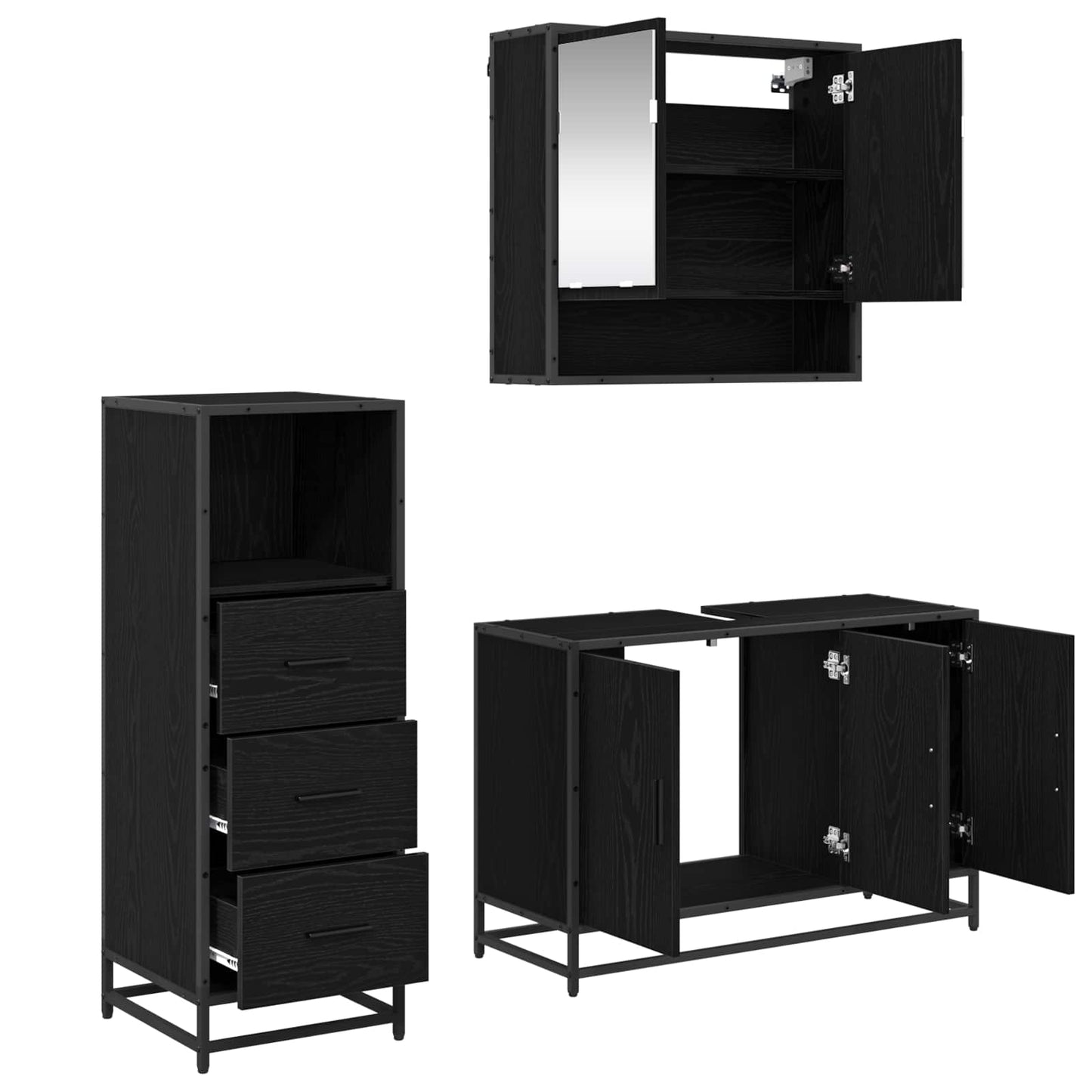 Bathroom Furniture Set 3 pcs Black Oak Engineered Wood