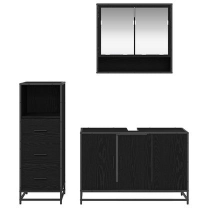 Bathroom Furniture Set 3 pcs Black Oak Engineered Wood