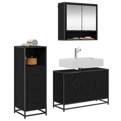 Bathroom Furniture Set 3 pcs Black Oak Engineered Wood