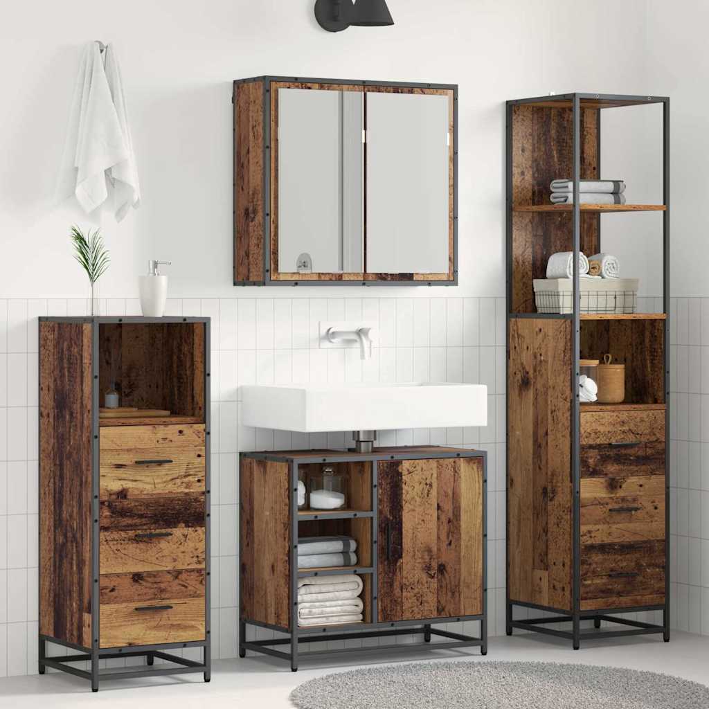 Bathroom Furniture Set with Door 4 pcs Old Wood Engineered Wood