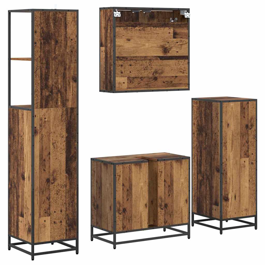 Bathroom Furniture Set with Door 4 pcs Old Wood Engineered Wood