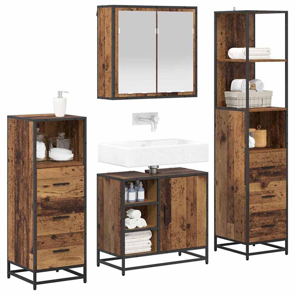 Bathroom Furniture Set with Door 4 pcs Old Wood Engineered Wood