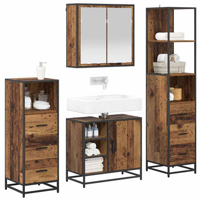 Bathroom Furniture Set with Door 4 pcs Old Wood Engineered Wood