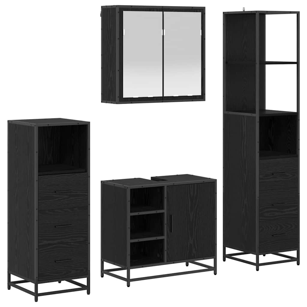 Bathroom Furniture Set 4 pcs Black Oak Engineered Wood