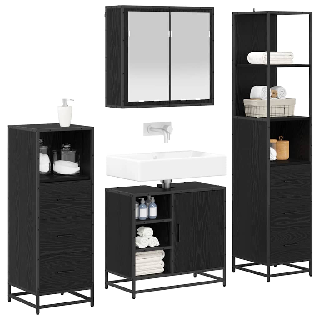 Bathroom Furniture Set 4 pcs Black Oak Engineered Wood