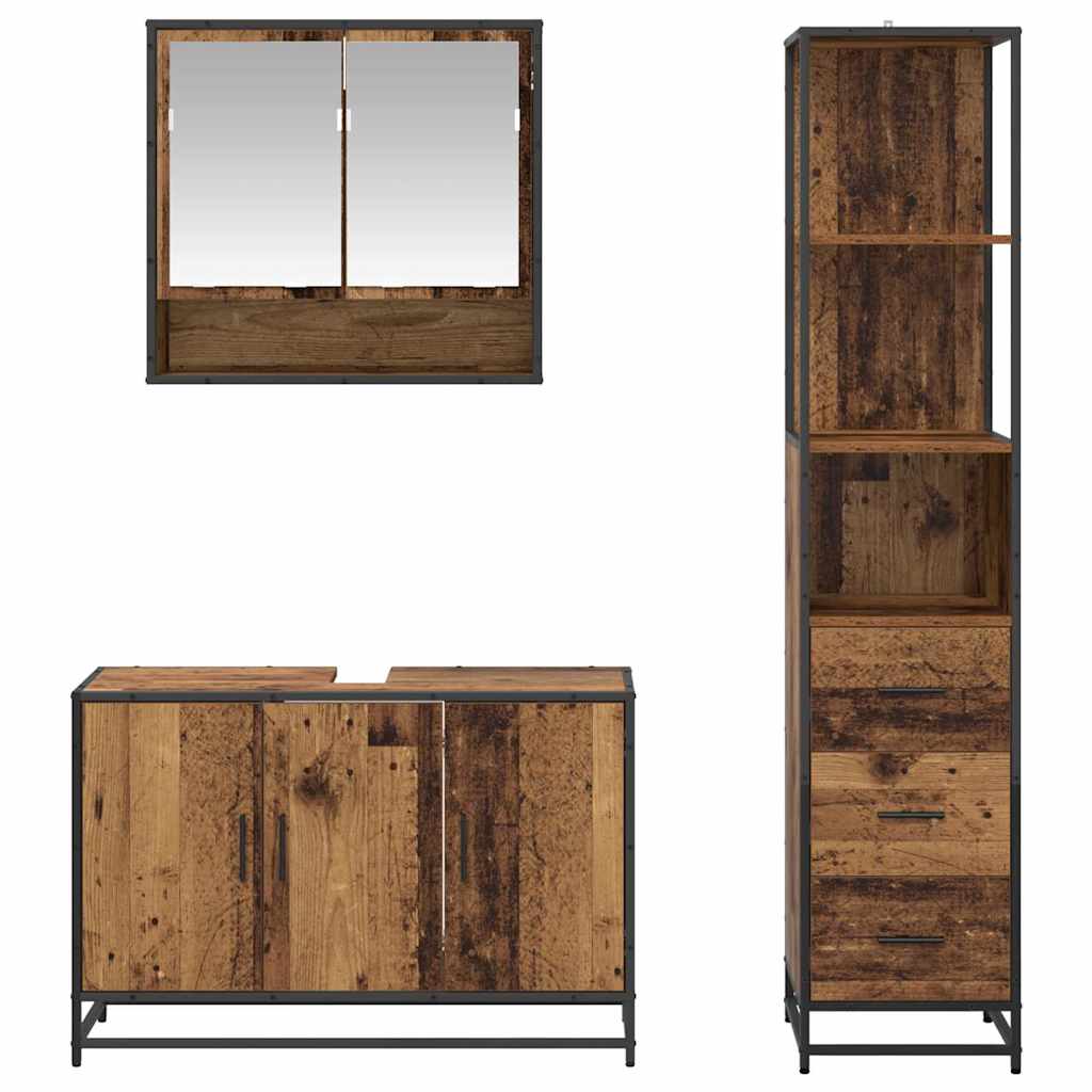 Bathroom Furniture Set with Door 3 pcs Old Wood Engineered Wood
