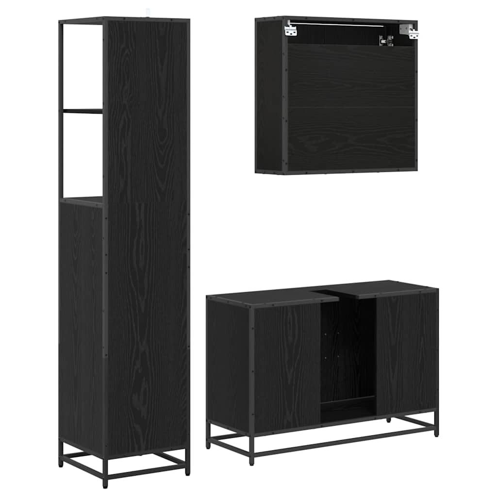 Bathroom Furniture Set 3 pcs Black Oak Engineered Wood