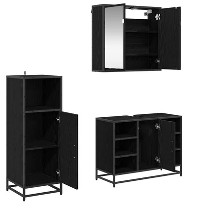 Bathroom Furniture Set 3 pcs Black Oak Engineered Wood