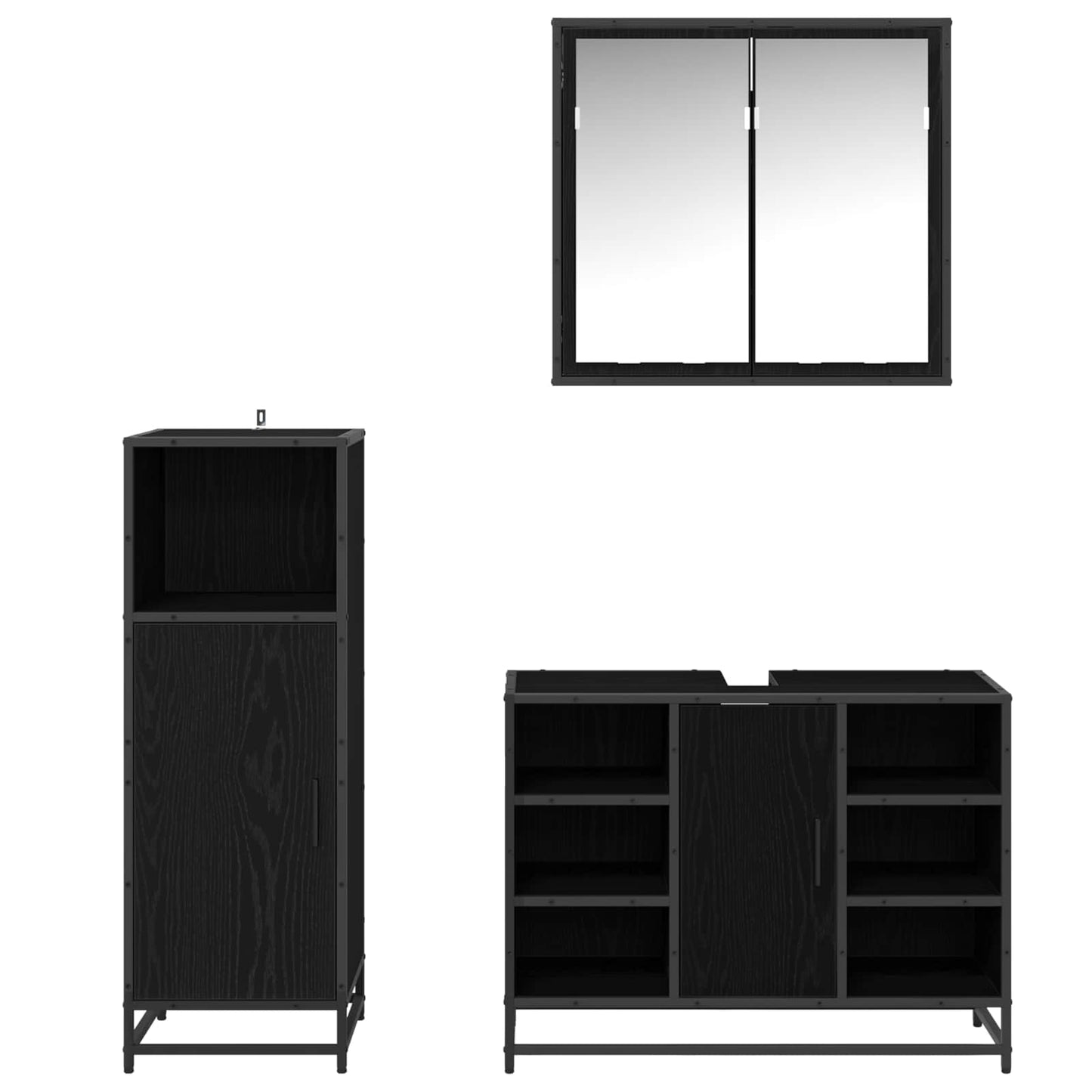 Bathroom Furniture Set 3 pcs Black Oak Engineered Wood