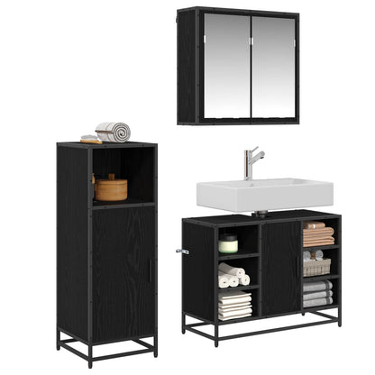 Bathroom Furniture Set 3 pcs Black Oak Engineered Wood