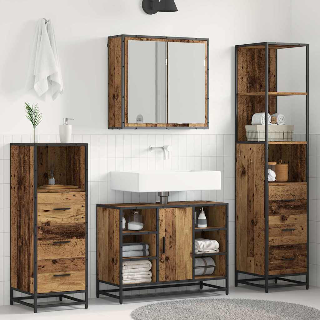 Bathroom Furniture Set with Door 3 pcs Old Wood Engineered Wood