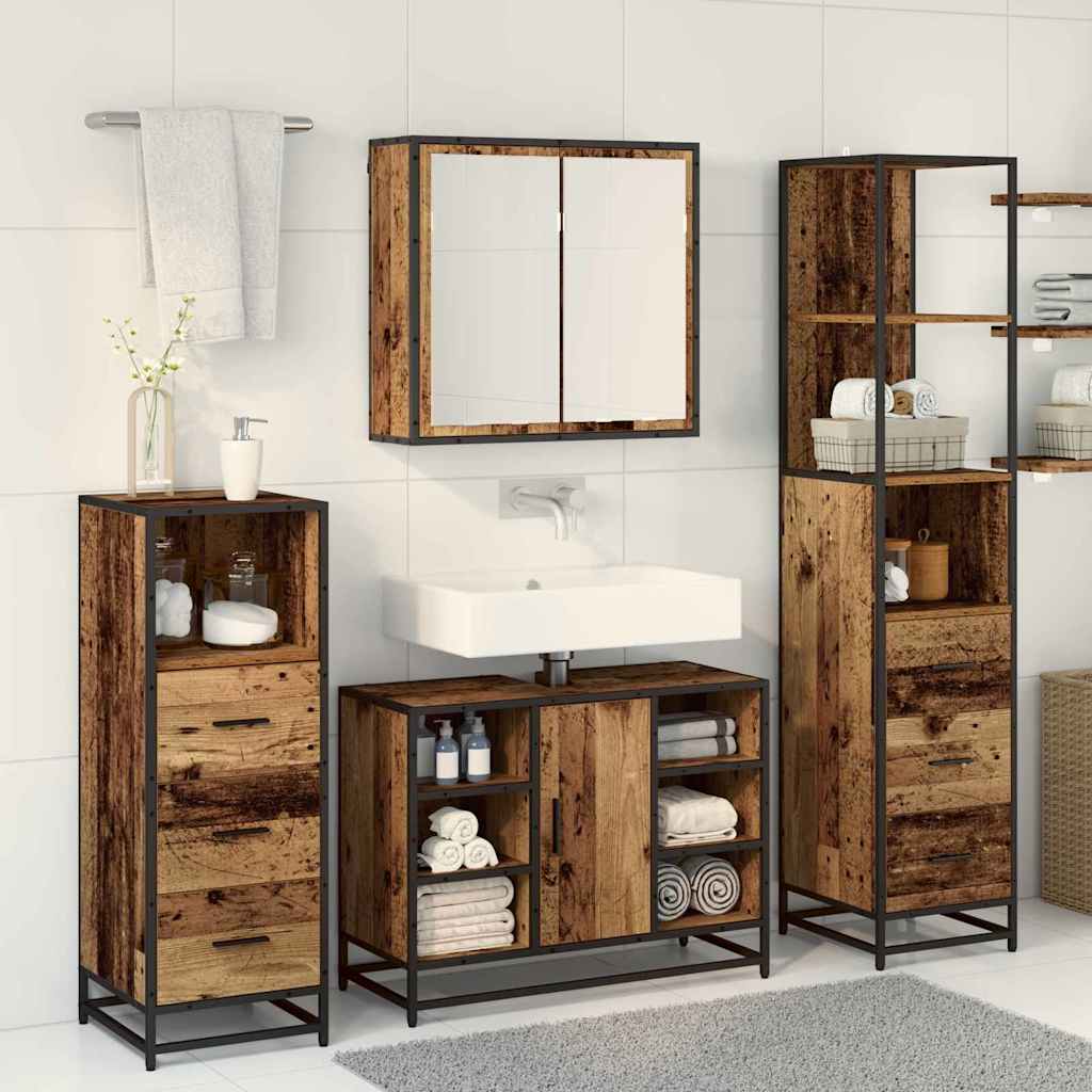 Bathroom Furniture Set with Door 3 pcs Old Wood Engineered Wood