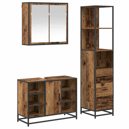 Bathroom Furniture Set with Door 3 pcs Old Wood Engineered Wood