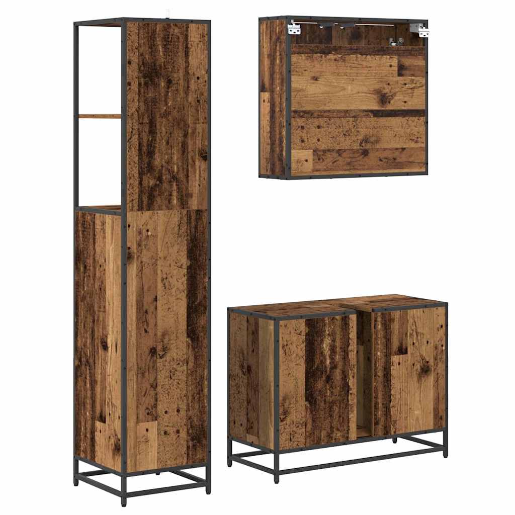 Bathroom Furniture Set with Door 3 pcs Old Wood Engineered Wood