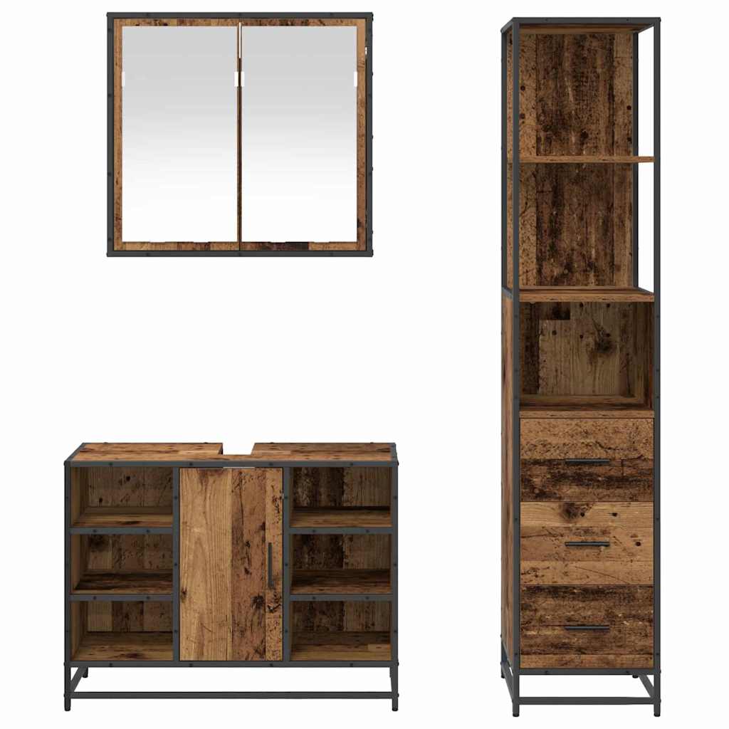 Bathroom Furniture Set with Door 3 pcs Old Wood Engineered Wood