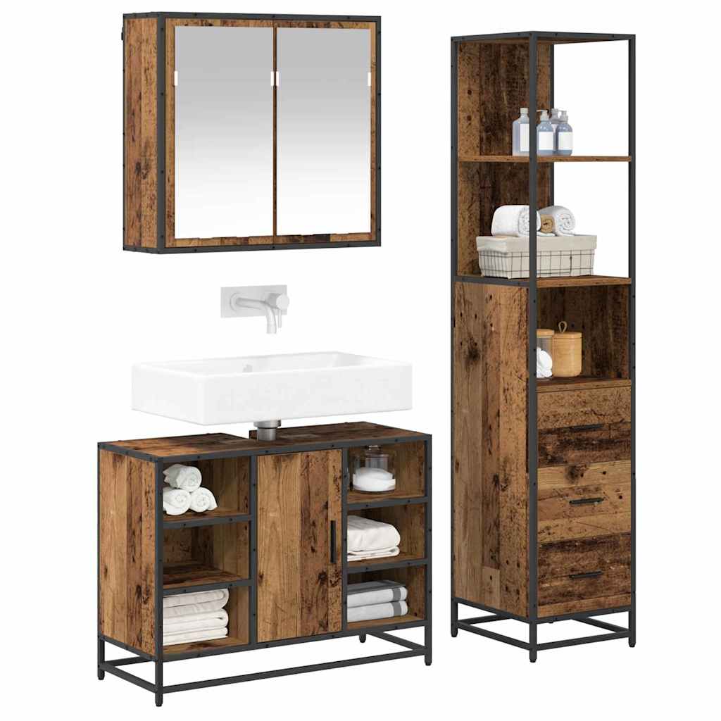 Bathroom Furniture Set with Door 3 pcs Old Wood Engineered Wood