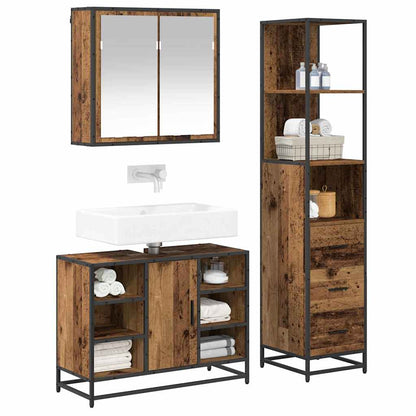 Bathroom Furniture Set with Door 3 pcs Old Wood Engineered Wood