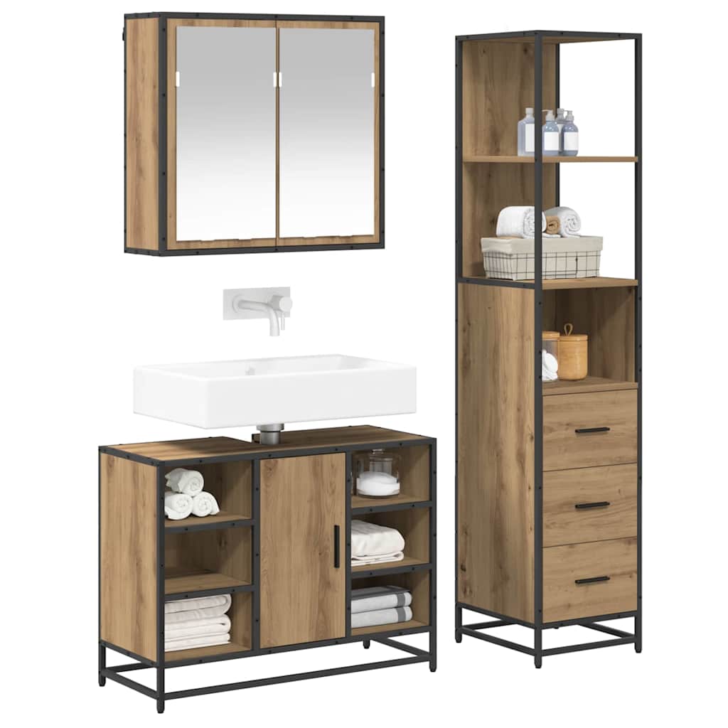 Bathroom Furniture Set 3 pcs Artisan Oak Engineered Wood