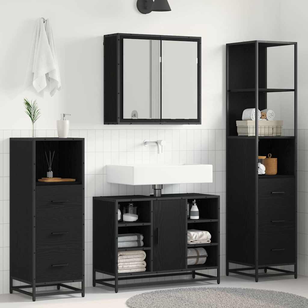 Bathroom Furniture Set 3 pcs Black Oak Engineered Wood
